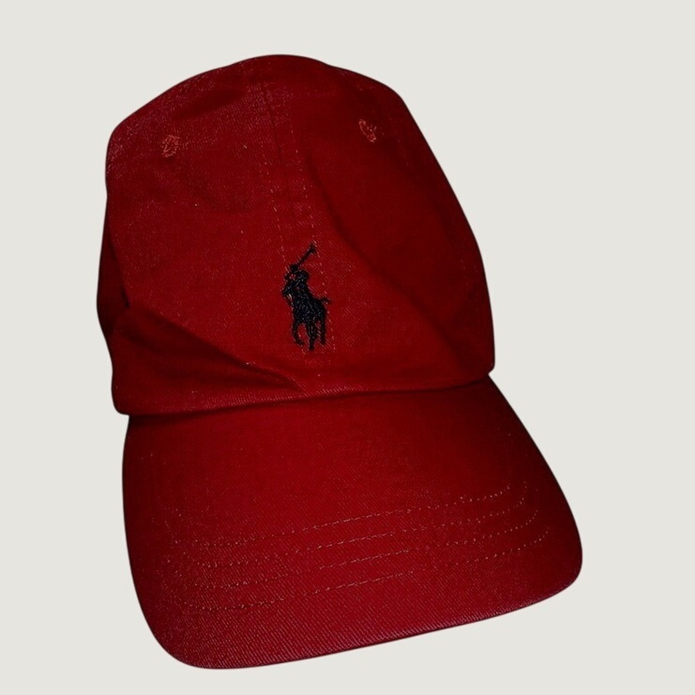Polo Ralph Lauren Red Cotton Pony Logo Baseball Cap Leather Strap Hat